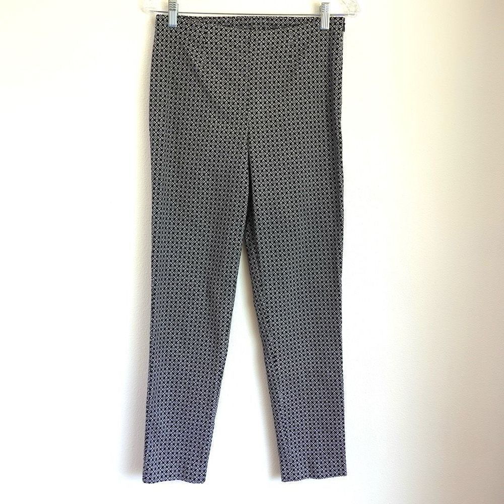 Susan Graver Stretch slim Patterned Pants Black White Size 6